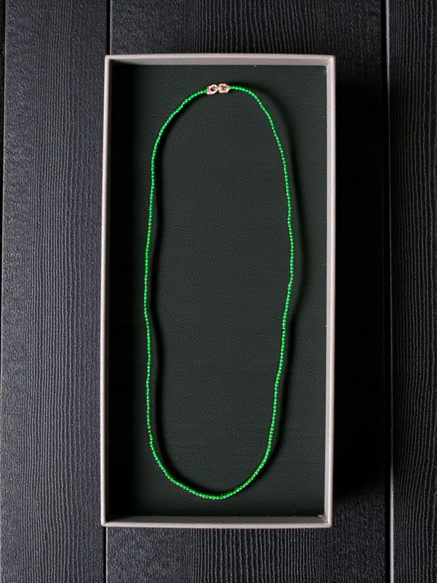 Imperial Green Burmese A-Jade Beaded Long Necklace - 24.50 inches (2.80 mm Beads) with Sterling Silver 925 - Certified - 10010