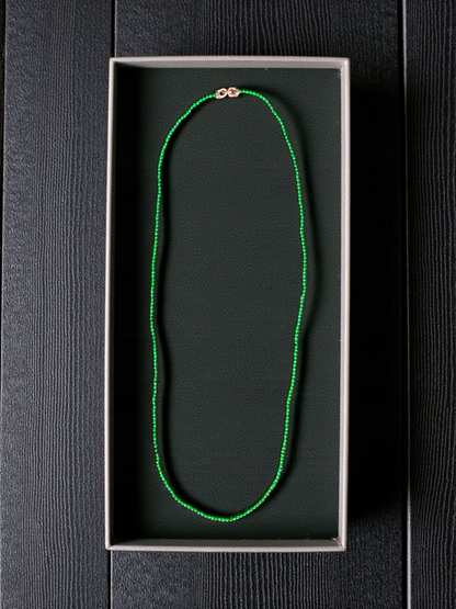 Imperial Green Burmese A-Jade Beaded Long Necklace - 24.50 inches (2.80 mm Beads) with Sterling Silver 925 - Certified - 10010