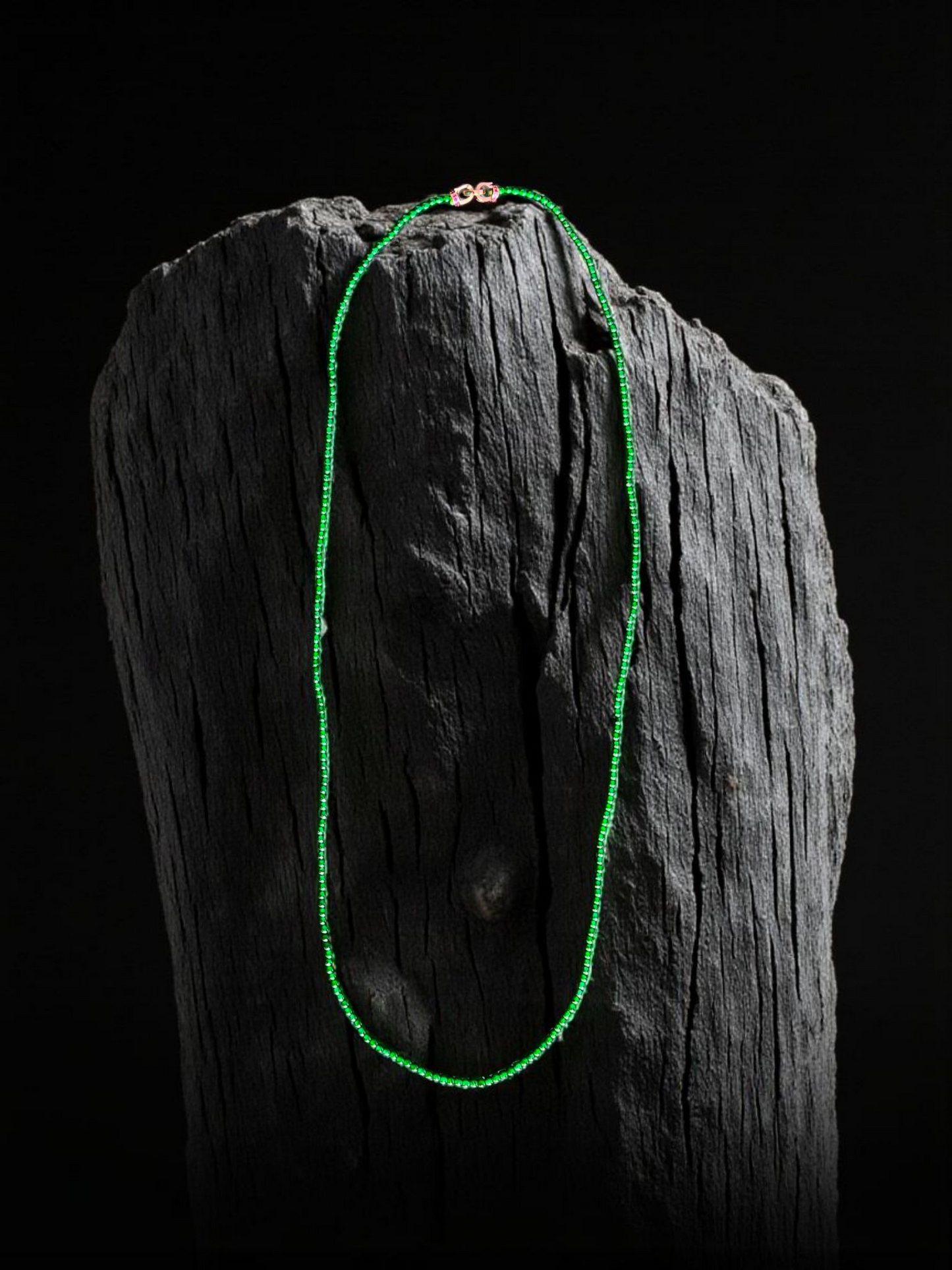 Imperial Green Burmese A-Jade Beaded Long Necklace - 24.50 inches (2.80 mm Beads) with Sterling Silver 925 - Certified - 10010