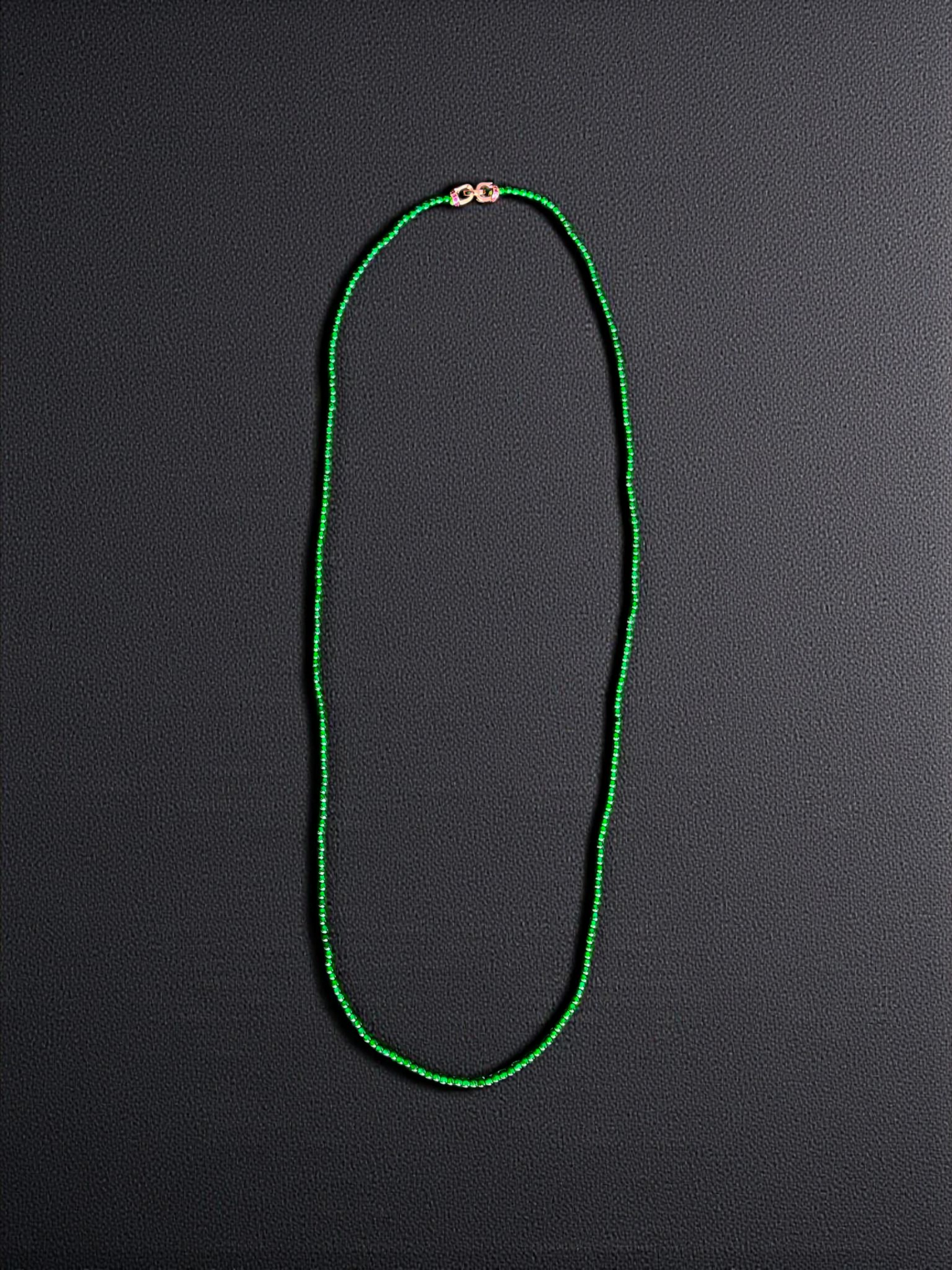 Imperial Green Burmese A-Jade Beaded Long Necklace - 24.50 inches (2.80 mm Beads) with Sterling Silver 925 - Certified - 10010