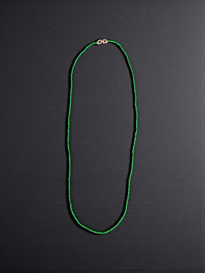 Imperial Green Burmese A-Jade Beaded Long Necklace - 24.50 inches (2.80 mm Beads) with Sterling Silver 925 - Certified - 10010