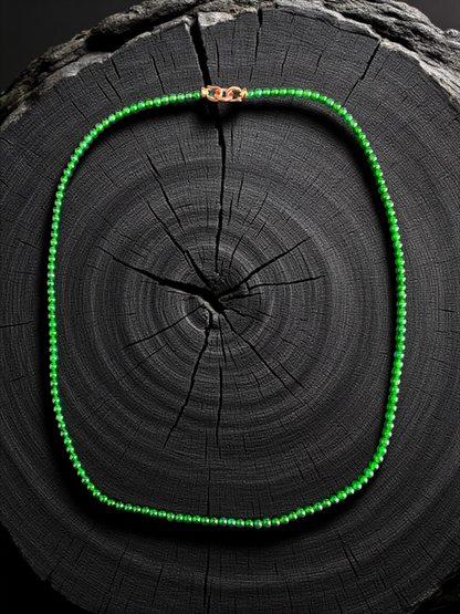 Imperial Green Burmese A-Jade Beaded Long Necklace - 25.60 inches (4.50 mm Beads) with Sterling Silver 925 - Certified - 10011