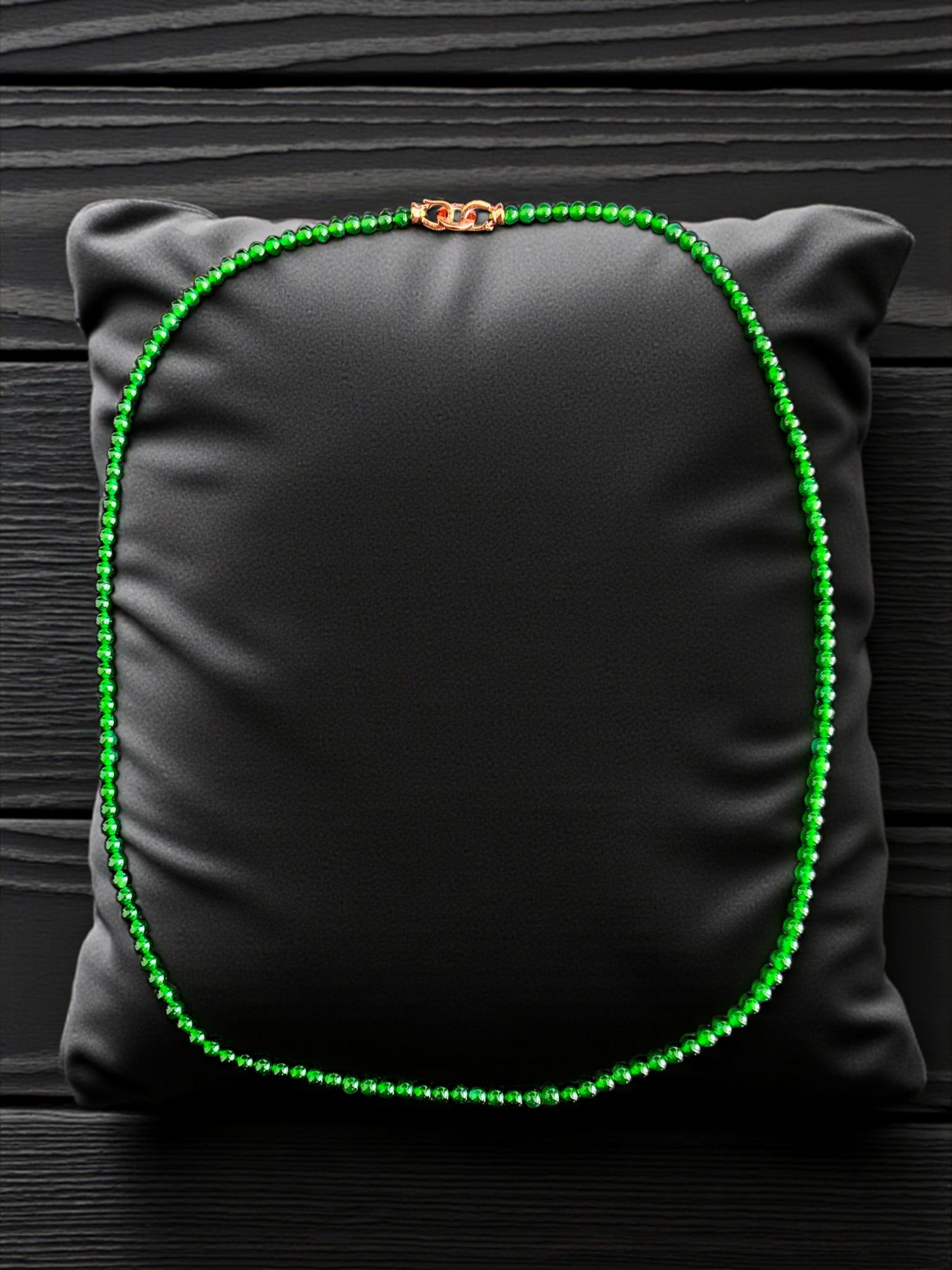 Imperial Green Burmese A-Jade Beaded Long Necklace - 25.60 inches (4.50 mm Beads) with Sterling Silver 925 - Certified - 10011