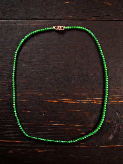 Imperial Green Burmese A-Jade Beaded Long Necklace - 25.60 inches (4.50 mm Beads) with Sterling Silver 925 - Certified - 10011