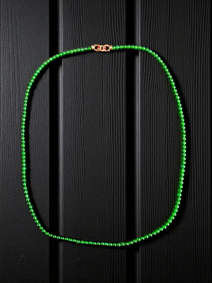 Imperial Green Burmese A-Jade Beaded Long Necklace - 25.60 inches (4.50 mm Beads) with Sterling Silver 925 - Certified - 10011