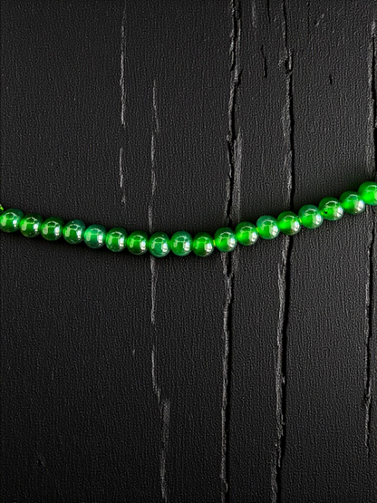 Imperial Green Burmese A-Jade Beaded Long Necklace - 25.60 inches (4.50 mm Beads) with Sterling Silver 925 - Certified - 10011