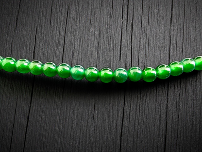 Imperial Green Burmese A-Jade Beaded Long Necklace - 25.60 inches (4.50 mm Beads) with Sterling Silver 925 - Certified - 10011