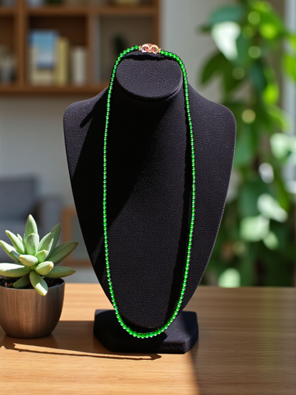 Imperial Green Burmese A-Jade Beaded Long Necklace - 25.60 inches (4.50 mm Beads) with Sterling Silver 925 - Certified - 10011