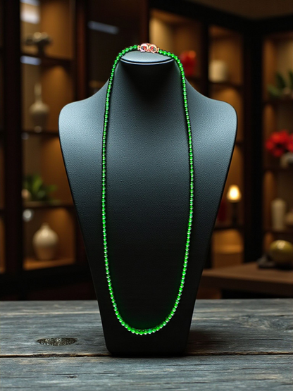 Imperial Green Burmese A-Jade Beaded Long Necklace - 25.60 inches (4.50 mm Beads) with Sterling Silver 925 - Certified - 10011