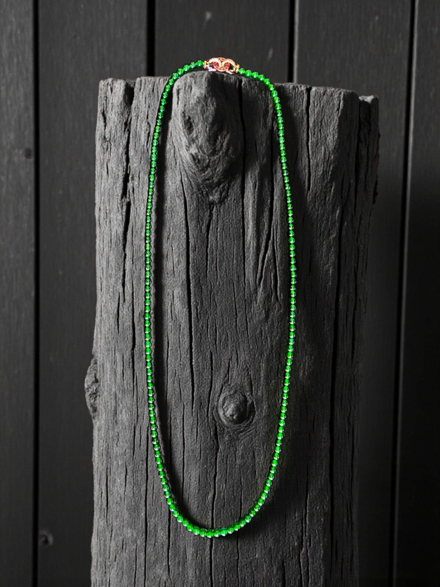 Imperial Green Burmese A-Jade Beaded Long Necklace - 25.60 inches (4.50 mm Beads) with Sterling Silver 925 - Certified - 10011