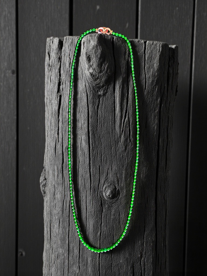 Imperial Green Burmese A-Jade Beaded Long Necklace - 25.60 inches (4.50 mm Beads) with Sterling Silver 925 - Certified - 10011