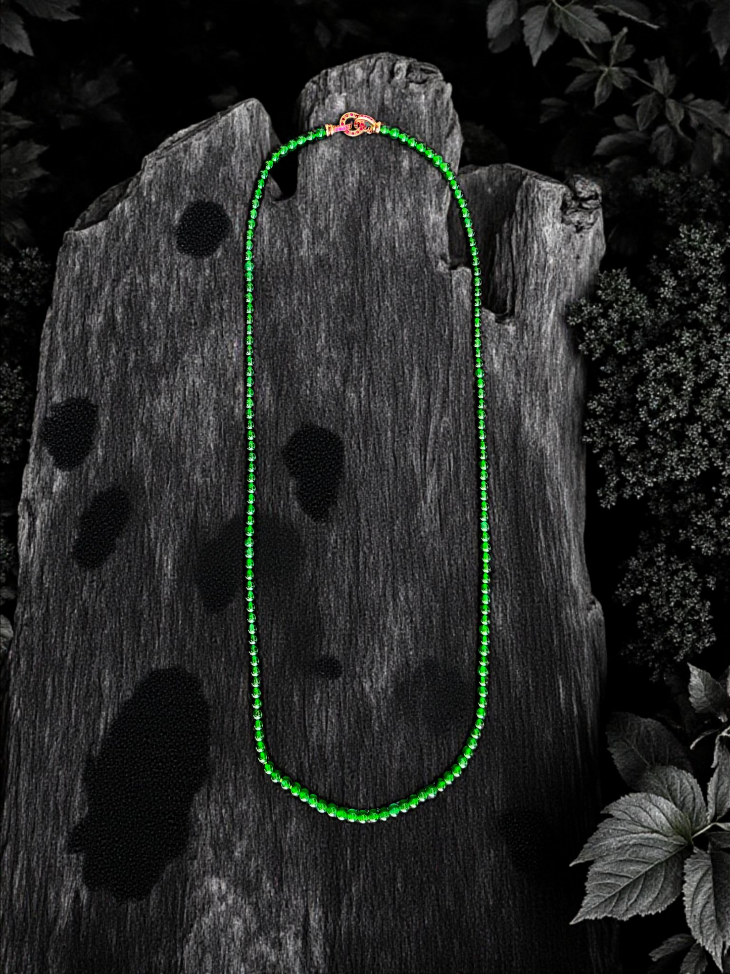 Imperial Green Burmese A-Jade Beaded Long Necklace - 25.60 inches (4.50 mm Beads) with Sterling Silver 925 - Certified - 10011