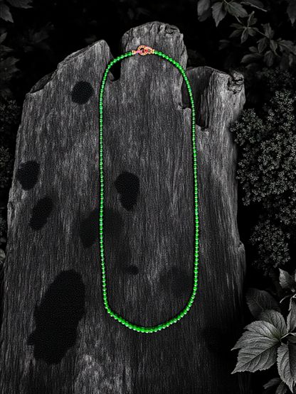 Imperial Green Burmese A-Jade Beaded Long Necklace - 25.60 inches (4.50 mm Beads) with Sterling Silver 925 - Certified - 10011