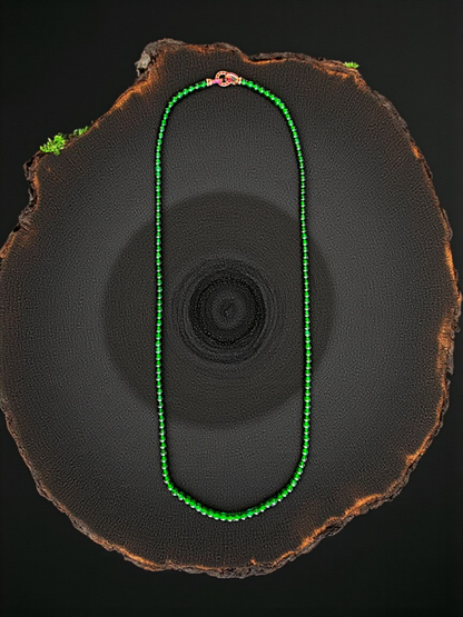 Imperial Green Burmese A-Jade Beaded Long Necklace - 25.60 inches (4.50 mm Beads) with Sterling Silver 925 - Certified - 10011