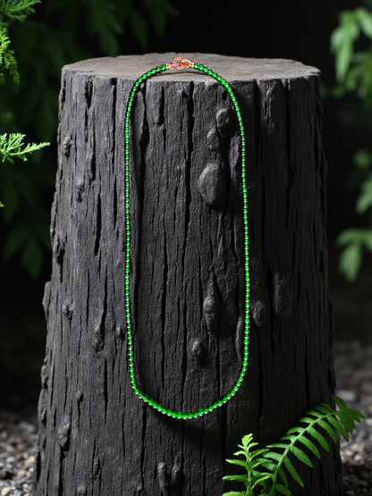 Imperial Green Burmese A-Jade Beaded Long Necklace - 25.60 inches (4.50 mm Beads) with Sterling Silver 925 - Certified - 10011