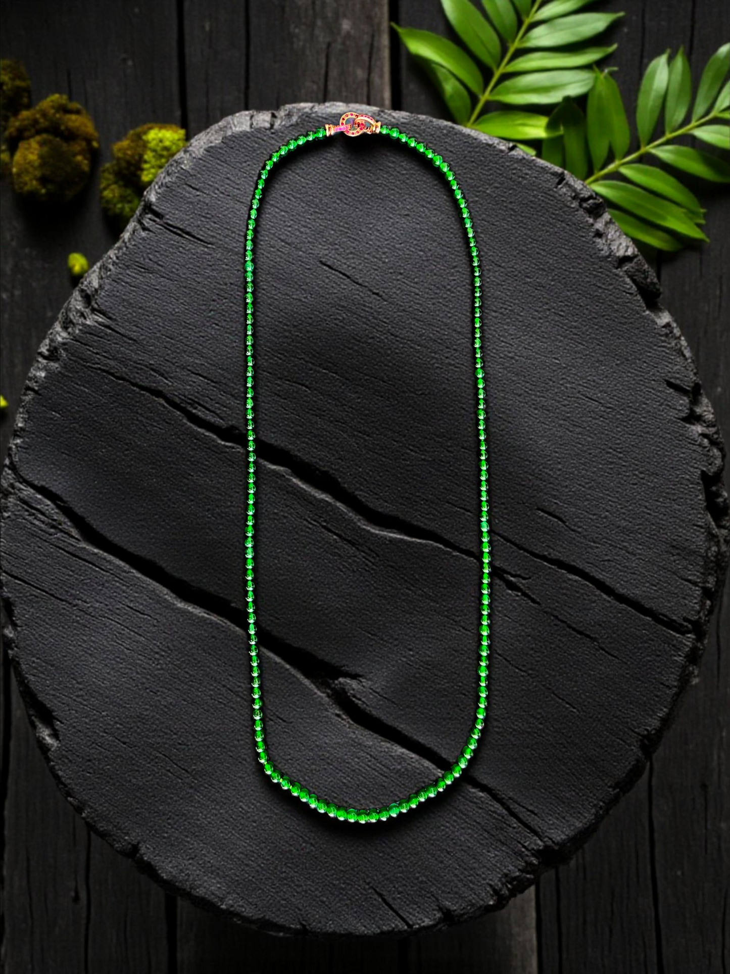 Imperial Green Burmese A-Jade Beaded Long Necklace - 25.60 inches (4.50 mm Beads) with Sterling Silver 925 - Certified - 10011