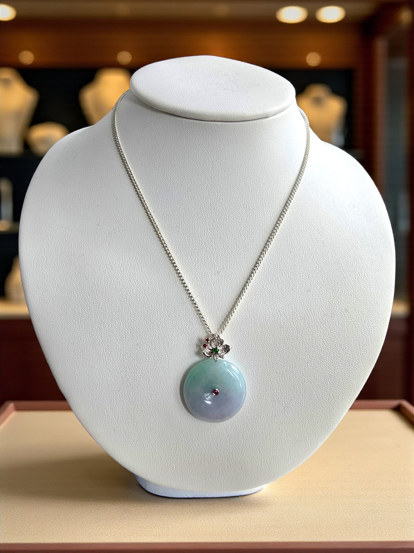 Jito Round Burmese A-Jadeite 24mm Icy Lavender and Green Donut Pendant (with 18K White Gold) - HKJSL Certified