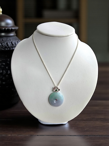 Jito Round Burmese A-Jadeite 24mm Icy Lavender and Green Donut Pendant (with 18K White Gold) - HKJSL Certified