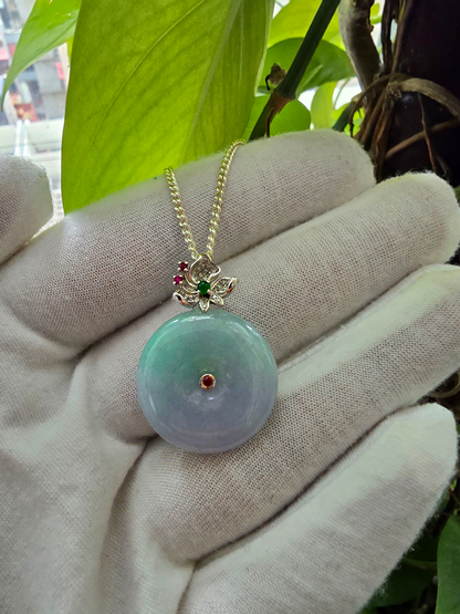 Jito Round Burmese A-Jadeite 24mm Icy Lavender and Green Donut Pendant (with 18K White Gold) - HKJSL Certified