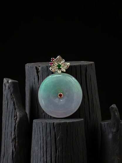 Jito Round Burmese A-Jadeite 24mm Icy Lavender and Green Donut Pendant (with 18K White Gold) - HKJSL Certified