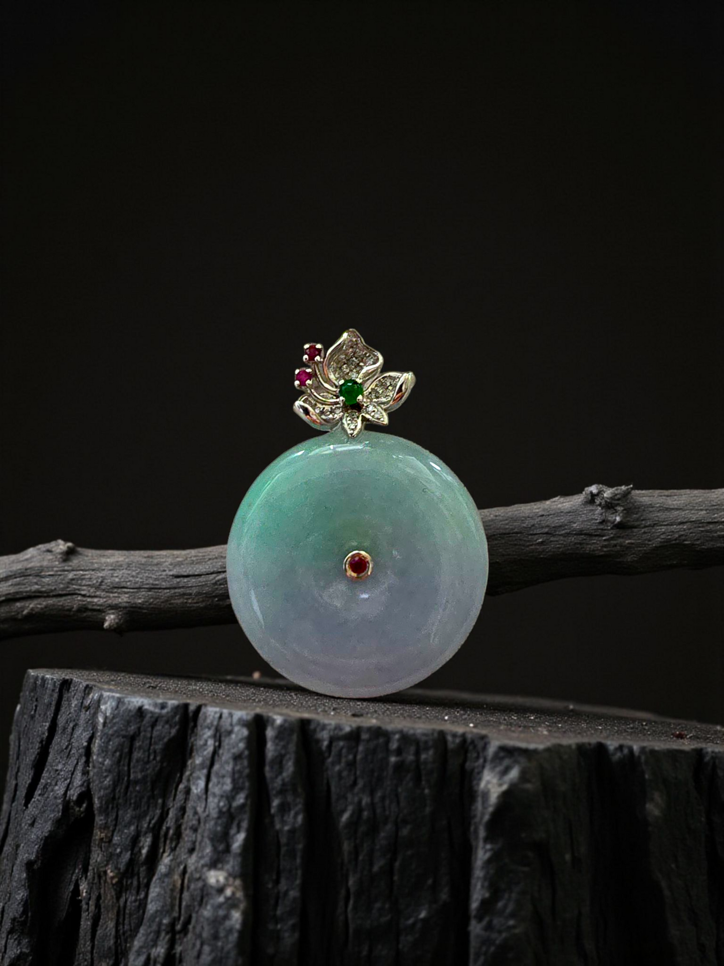 Jito Round Burmese A-Jadeite 24mm Icy Lavender and Green Donut Pendant (with 18K White Gold) - HKJSL Certified