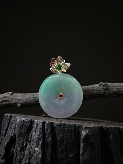 Jito Round Burmese A-Jadeite 24mm Icy Lavender and Green Donut Pendant (with 18K White Gold) - HKJSL Certified
