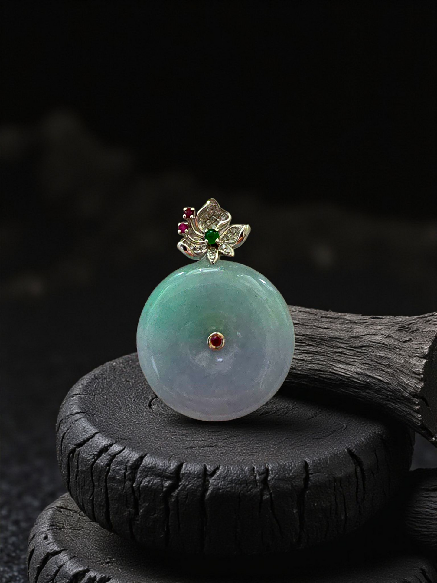 Jito Round Burmese A-Jadeite 24mm Icy Lavender and Green Donut Pendant (with 18K White Gold) - HKJSL Certified