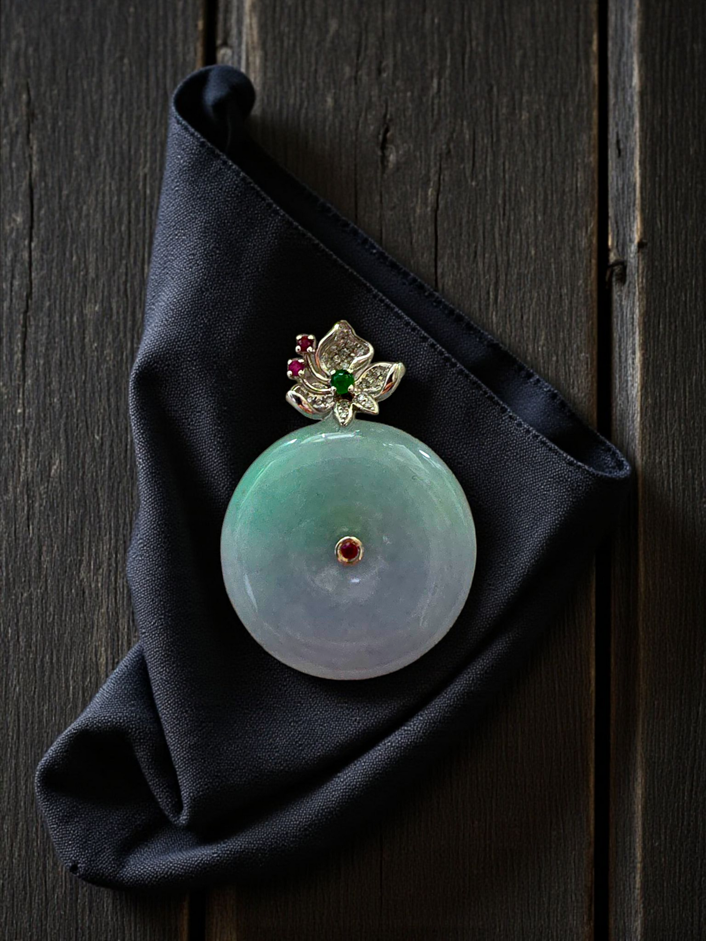 Jito Round Burmese A-Jadeite 24mm Icy Lavender and Green Donut Pendant (with 18K White Gold) - HKJSL Certified