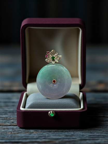 Jito Round Burmese A-Jadeite 24mm Icy Lavender and Green Donut Pendant (with 18K White Gold) - HKJSL Certified