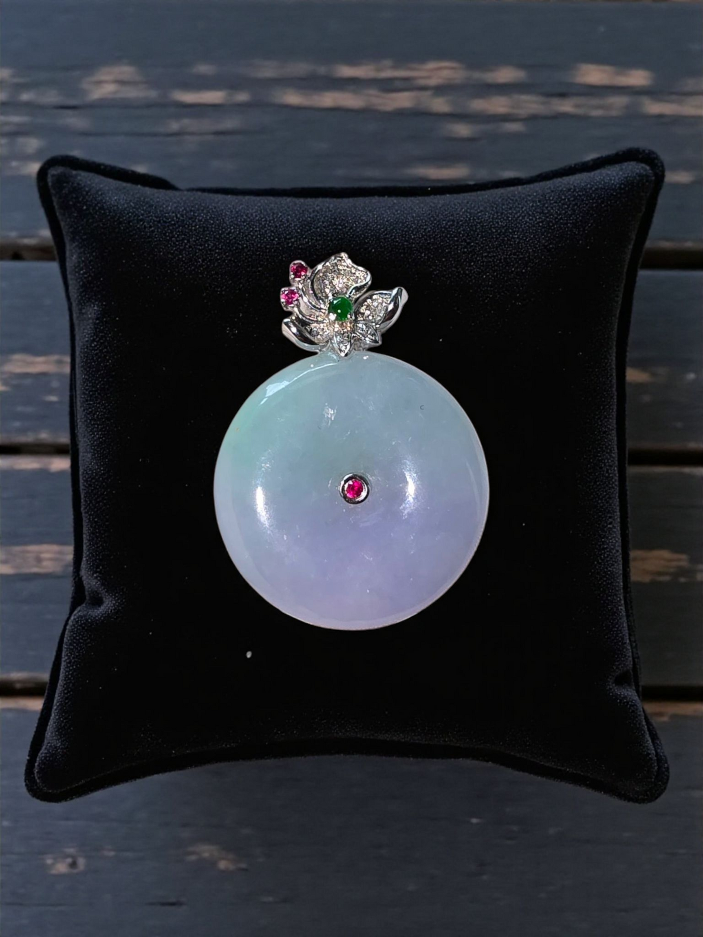 Jito Round Burmese A-Jadeite 24mm Icy Lavender and Green Donut Pendant (with 18K White Gold) - HKJSL Certified