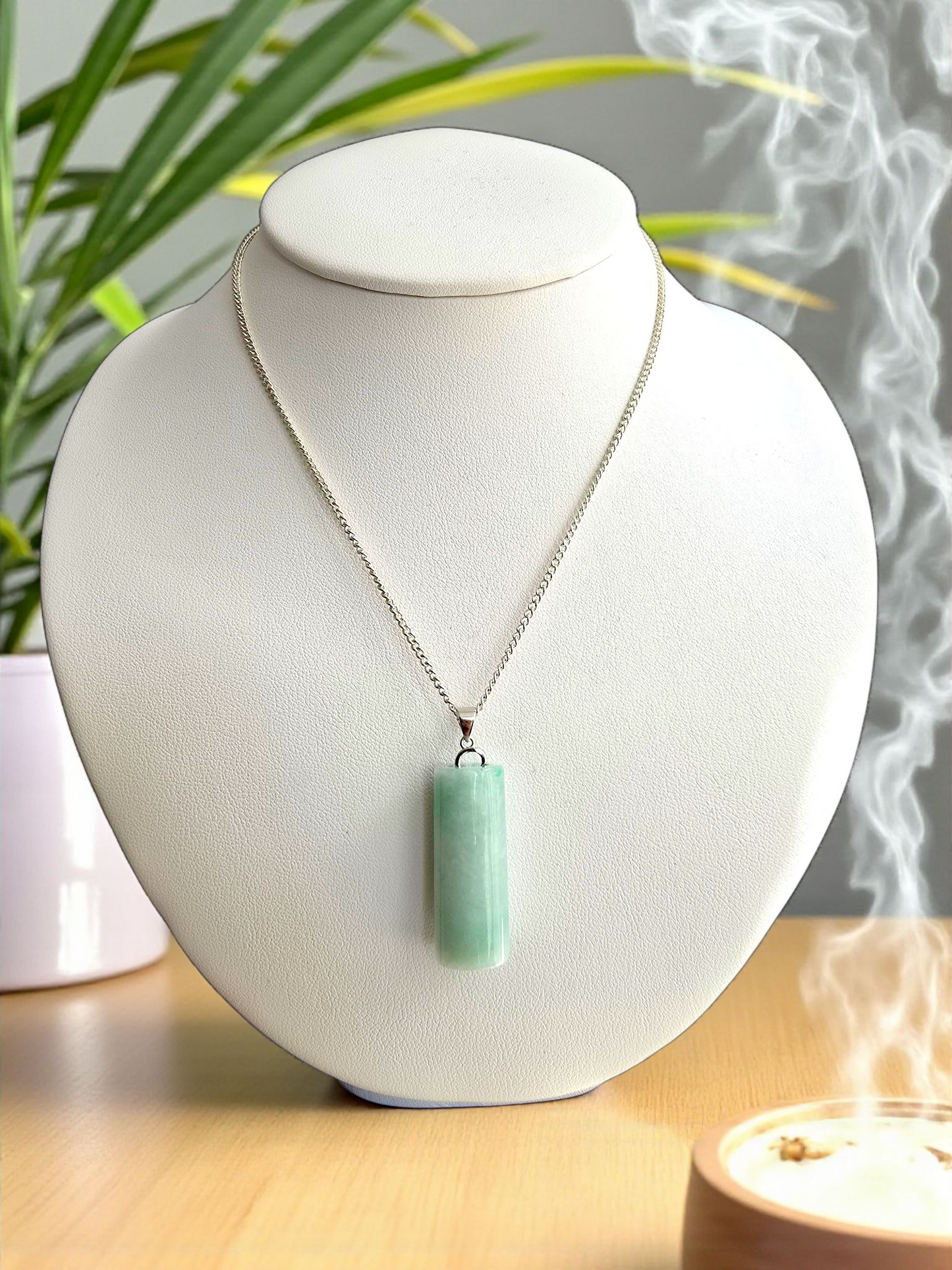 Hokkaido (MADE IN JAPAN) Tube Burmese A-Jadeite Charm Pendant (with 18K Solid White Gold) - Certified - V3