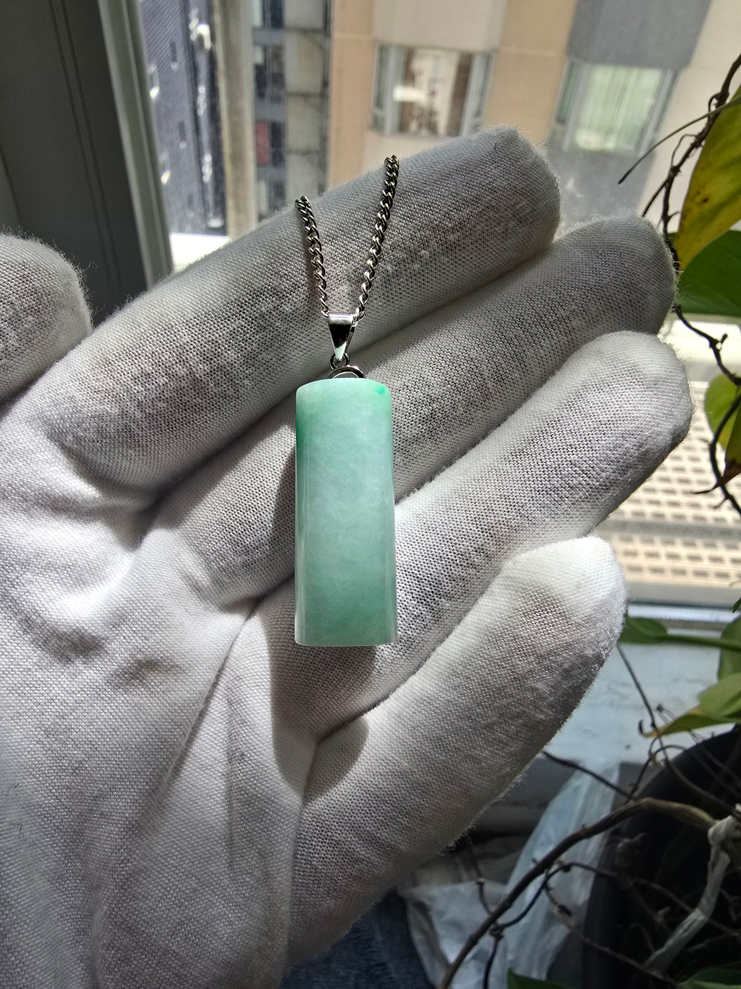Hokkaido (MADE IN JAPAN) Tube Burmese A-Jadeite Charm Pendant (with 18K Solid White Gold) - Certified - V3