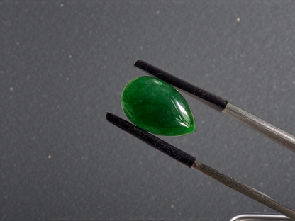 Certified MADE IN JAPAN 6.42 cts. Deep Green Burmese A-Jadeite Pear Shaped Cabochon Loose Stone LS16
