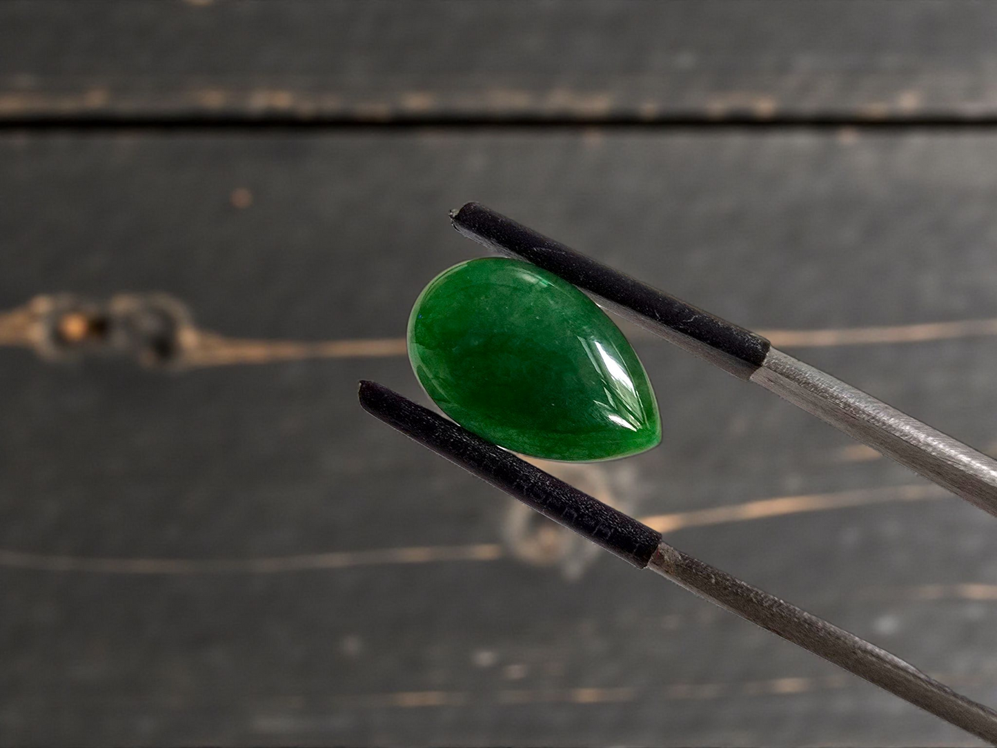 Certified MADE IN JAPAN 6.42 cts. Deep Green Burmese A-Jadeite Pear Shaped Cabochon Loose Stone LS16