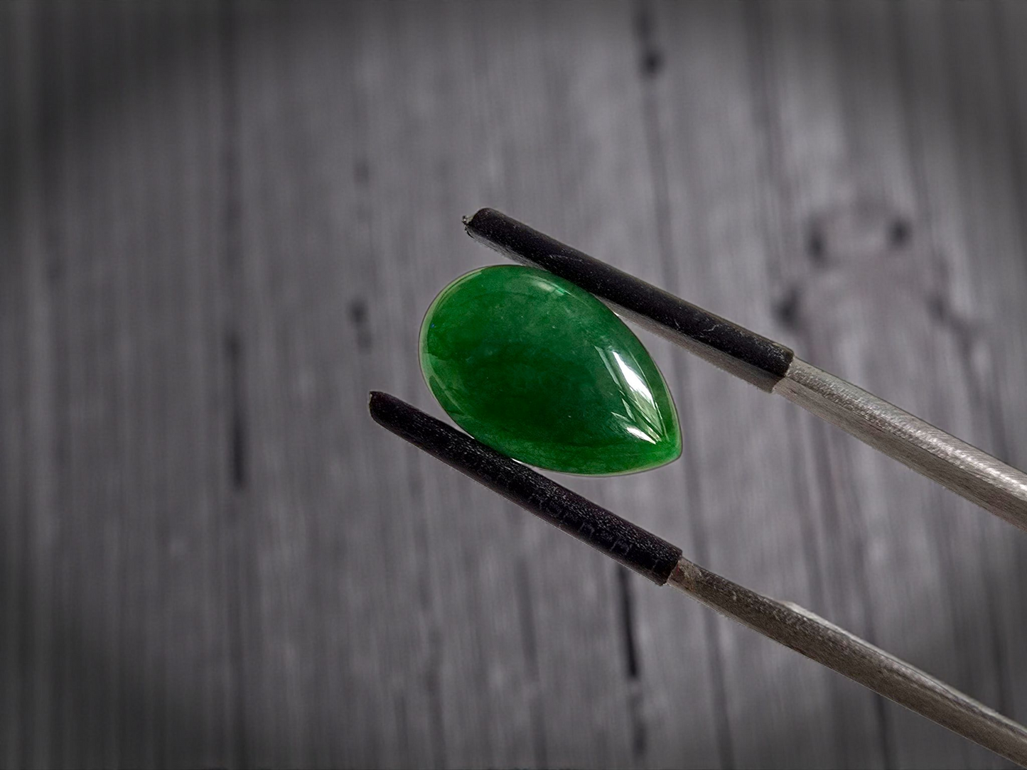 Certified MADE IN JAPAN 6.42 cts. Deep Green Burmese A-Jadeite Pear Shaped Cabochon Loose Stone LS16