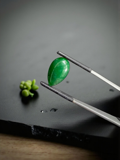 Certified MADE IN JAPAN 6.42 cts. Deep Green Burmese A-Jadeite Pear Shaped Cabochon Loose Stone LS16