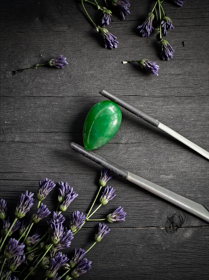 Certified MADE IN JAPAN 6.42 cts. Deep Green Burmese A-Jadeite Pear Shaped Cabochon Loose Stone LS16