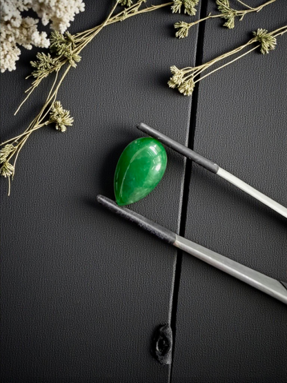 Certified MADE IN JAPAN 6.42 cts. Deep Green Burmese A-Jadeite Pear Shaped Cabochon Loose Stone LS16