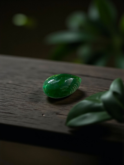 Certified MADE IN JAPAN 6.42 cts. Deep Green Burmese A-Jadeite Pear Shaped Cabochon Loose Stone LS16