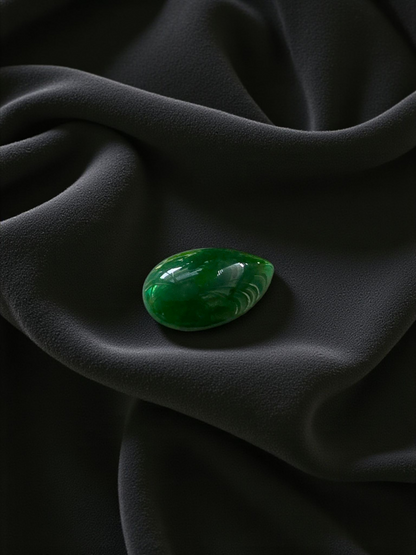 Certified MADE IN JAPAN 6.42 cts. Deep Green Burmese A-Jadeite Pear Shaped Cabochon Loose Stone LS16