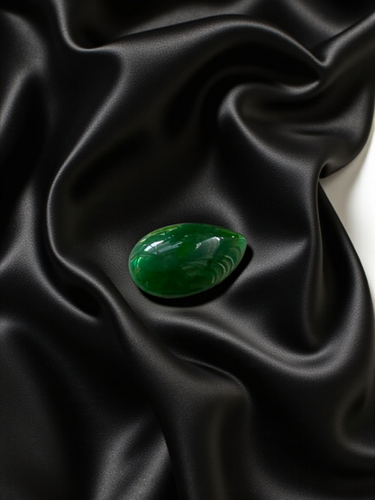 Certified MADE IN JAPAN 6.42 cts. Deep Green Burmese A-Jadeite Pear Shaped Cabochon Loose Stone LS16