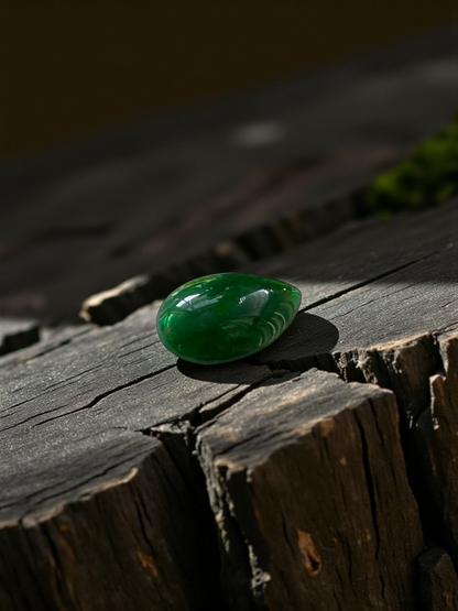 Certified MADE IN JAPAN 6.42 cts. Deep Green Burmese A-Jadeite Pear Shaped Cabochon Loose Stone LS16