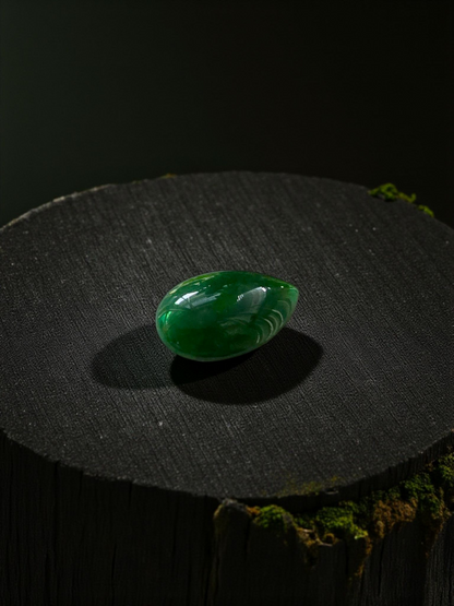 Certified MADE IN JAPAN 6.42 cts. Deep Green Burmese A-Jadeite Pear Shaped Cabochon Loose Stone LS16