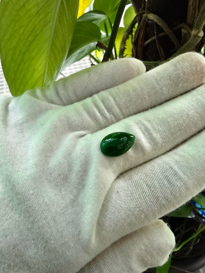 Certified MADE IN JAPAN 6.42 cts. Deep Green Burmese A-Jadeite Pear Shaped Cabochon Loose Stone LS16