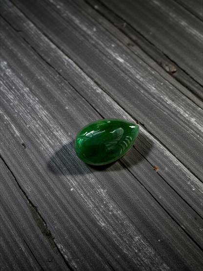 Certified MADE IN JAPAN 6.42 cts. Deep Green Burmese A-Jadeite Pear Shaped Cabochon Loose Stone LS16