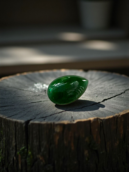 Certified MADE IN JAPAN 6.42 cts. Deep Green Burmese A-Jadeite Pear Shaped Cabochon Loose Stone LS16