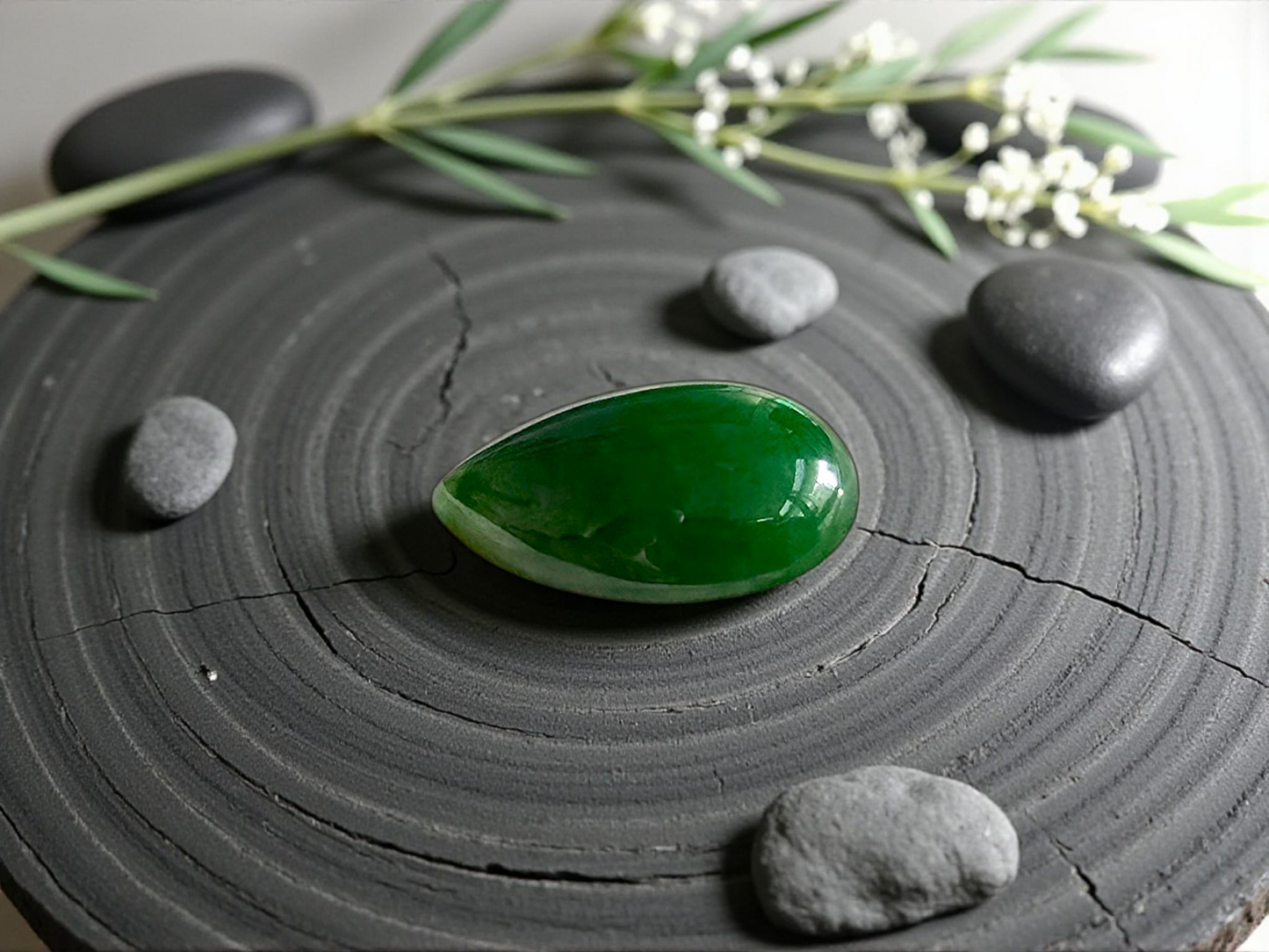 Certified MADE IN JAPAN 6.42 cts. Deep Green Burmese A-Jadeite Pear Shaped Cabochon Loose Stone LS16