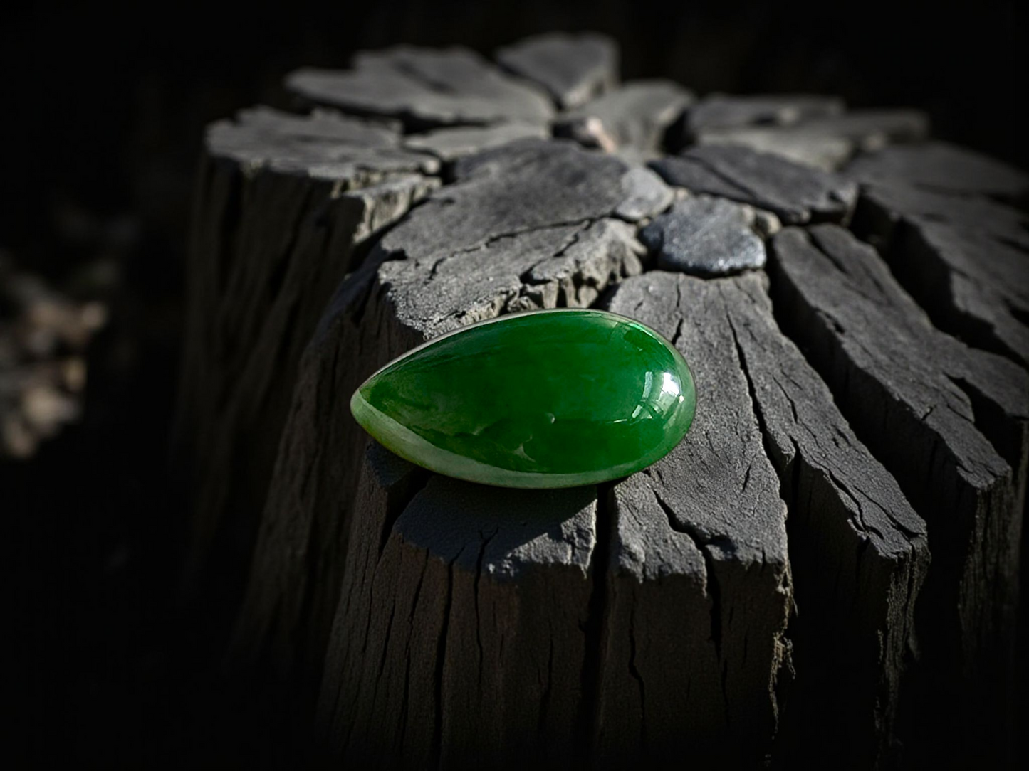 Certified MADE IN JAPAN 6.42 cts. Deep Green Burmese A-Jadeite Pear Shaped Cabochon Loose Stone LS16