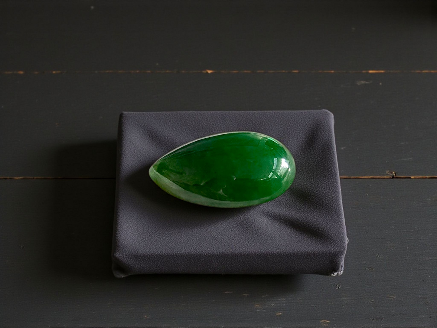 Certified MADE IN JAPAN 6.42 cts. Deep Green Burmese A-Jadeite Pear Shaped Cabochon Loose Stone LS16