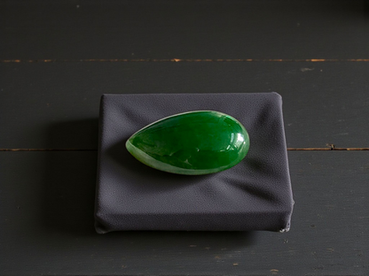 Certified MADE IN JAPAN 6.42 cts. Deep Green Burmese A-Jadeite Pear Shaped Cabochon Loose Stone LS16